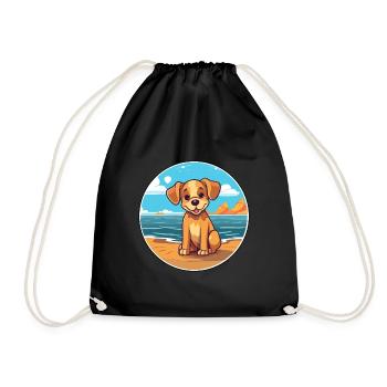 Hund Aquarell Cartoon Kawaii Clipart Tier - Turnbeutel - Schwarz - Vorne