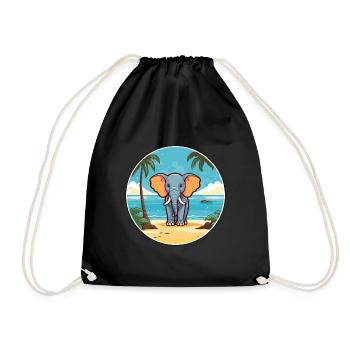 Elephant Watercolor Cartoon Kawaii Clipart Animal - Drawstring Bag - black - Front
