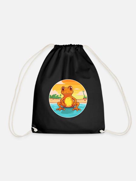 Frog Watercolor Cartoon Kawaii Clipart Animal - Drawstring Bag - black