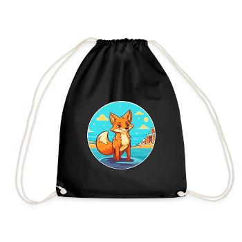 Fox Watercolor Cartoon Kawaii Clipart Animal - Drawstring Bag - black - Front