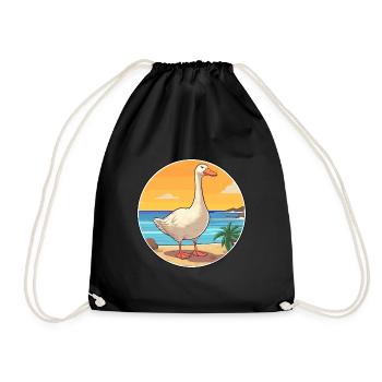Goose Watercolor Cartoon Kawaii Clipart Animal - Drawstring Bag - black - Front