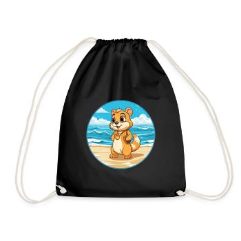 Chipmunk Watercolor Cartoon Kawaii Clipart Animal - Drawstring Bag - black - Front