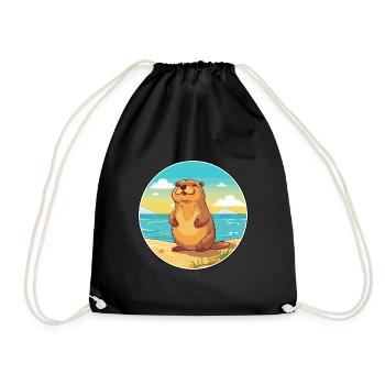 Und täglich grüßt das Murmeltier Aquarell Karikatur Kawaii Clipart Tier - Turnbeutel - Schwarz - Vorne