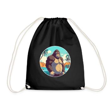Gorilla Watercolor Cartoon Kawaii Clipart Animal - Drawstring Bag - black - Front