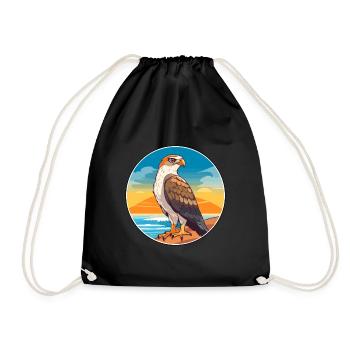 Hawk Watercolor Cartoon Kawaii Clipart Animal - Drawstring Bag - black - Front