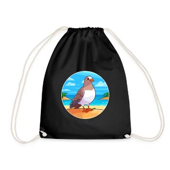 Dove Watercolor Cartoon Kawaii Clipart Animal - Drawstring Bag - black - Front