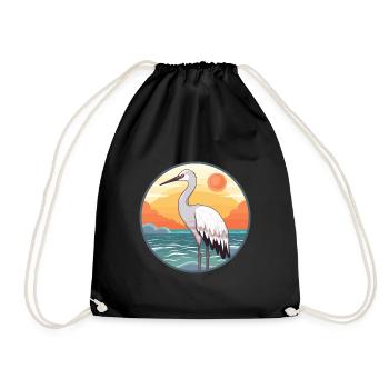 Crane Watercolor Cartoon Kawaii Clipart Animal - Drawstring Bag - black - Front