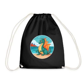 Dragon Watercolor Cartoon Kawaii Clipart Animal - Drawstring Bag - black - Front