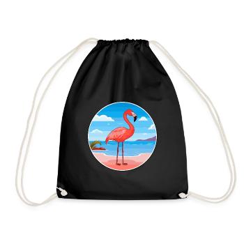 Flamingo Watercolor Cartoon Kawaii Clipart Animal - Drawstring Bag - black - Front