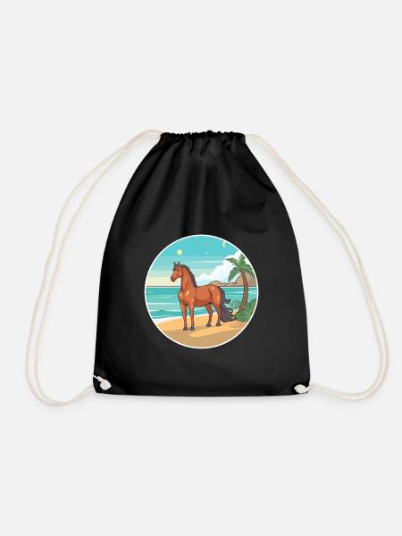 Horse Watercolor Cartoon Kawaii Clipart Animal - Drawstring Bag - black