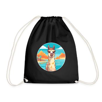 Lama Aquarell Cartoon Kawaii Clipart Tier - Turnbeutel - Schwarz - Vorne