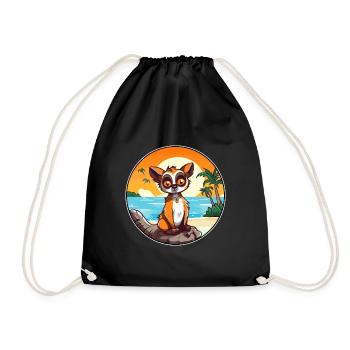 Lemur Watercolor Cartoon Kawaii Clipart Animal - Drawstring Bag - black - Front