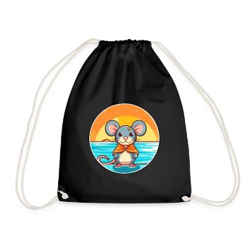 Mouse Watercolor Cartoon Kawaii Clipart Animal - Drawstring Bag - black - Front