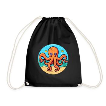 Poulpe aquarelle dessin animé kawaii Clipart Animal - Sac de sport léger - noir - Devant