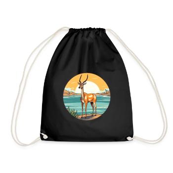 Impala Aquarell Karikatur Kawaii Clipart Tier - Turnbeutel - Schwarz - Vorne