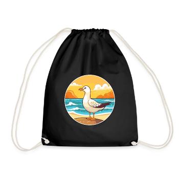 Seagull Watercolor Cartoon Kawaii Clipart Animal - Drawstring Bag - black - Front