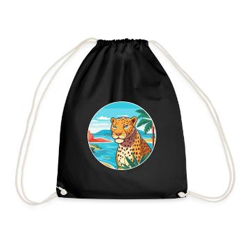 Jaguar Watercolor Cartoon Kawaii Clipart Animal - Drawstring Bag - black - Front