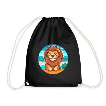 Lion Watercolor Cartoon Kawaii Clipart Animal - Drawstring Bag - black - Front