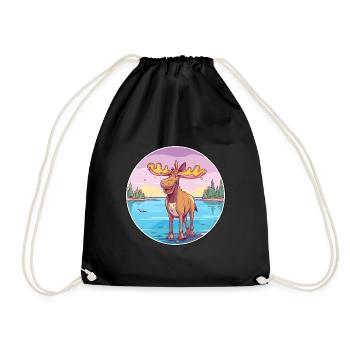 Moose Watercolor Cartoon Kawaii Clipart Animal - Drawstring Bag - black - Front