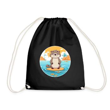 Loutre aquarelle dessin animé Kawaii Clipart Animal - Sac de sport léger - noir - Devant
