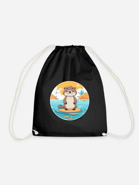 Otter Aquarell Cartoon Kawaii Clipart Tier - Turnbeutel - Schwarz