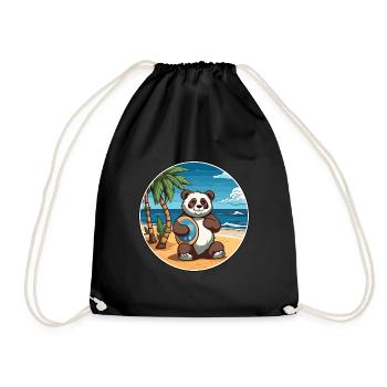Panda Aquarell Karikatur Kawaii Clipart Tier - Turnbeutel - Schwarz - Vorne