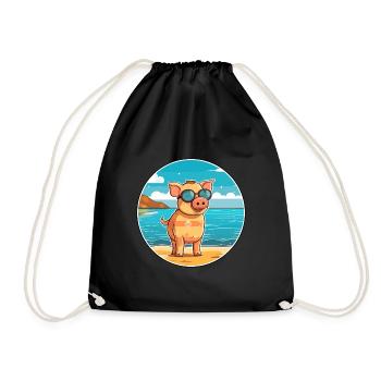 Pig Watercolor Cartoon Kawaii Clipart Animal - Drawstring Bag - black - Front