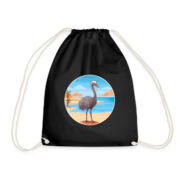 Ostrich Watercolor Cartoon Kawaii Clipart Animal - Drawstring Bag - black - Front