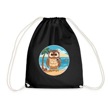 Owl Watercolor Cartoon Kawaii Clipart Animal - Drawstring Bag - black - Front
