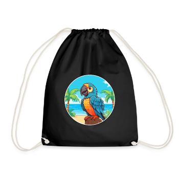 Parrot Watercolor Cartoon Kawaii Clipart Animal - Drawstring Bag - black - Front