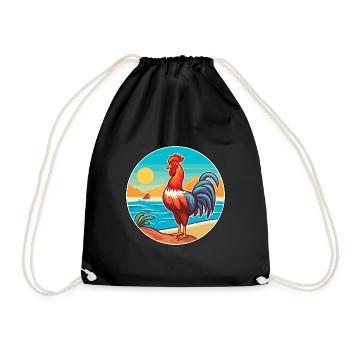 Rooster Watercolor Cartoon Kawaii Clipart Animal - Drawstring Bag - black - Front