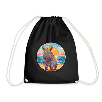 Rhino Watercolor Cartoon Kawaii Clipart Animal - Drawstring Bag - black - Front