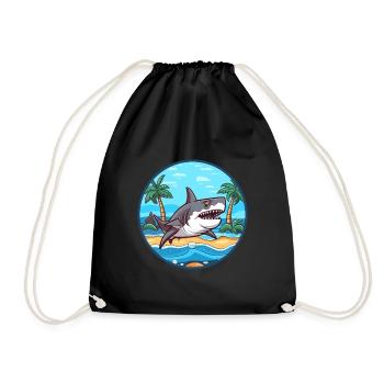 Shark Watercolor Cartoon Kawaii Clipart Animal - Drawstring Bag - black - Front