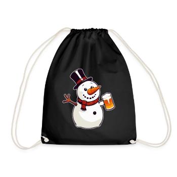 Snowman with beer - Drawstring Bag - black - Front