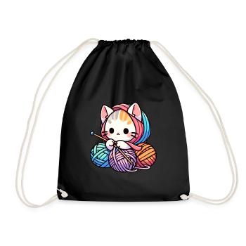 Cat Knitting Purr-fect Knits Onesie Design - Drawstring Bag - black - Front
