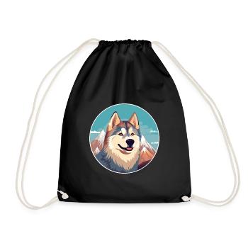 Alopekis Dog Breed Cartoon Kawaii Watercolor - Drawstring Bag - black - Front