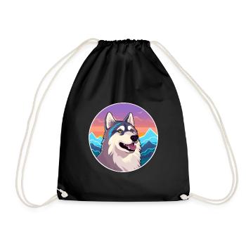 Alaskan Husky Hunderasse Cartoon Kawaii Aquarell - Turnbeutel - Schwarz - Vorne