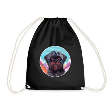 Affenpinscher Dog Breed Cartoon Kawaii Watercolor - Drawstring Bag - black - Front