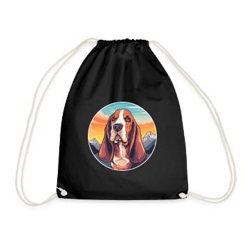 Basset Hund Hund Rasse Cartoon Kawaii Aquarell - Turnbeutel - Schwarz - Vorne