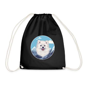 American Eskimo Dog Breed Cartoon Kawaii Watercolo - Drawstring Bag - black - Front