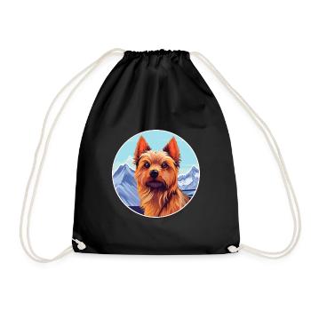 Australian Silky Terrier Dog Breed Cartoon Kawaii - Drawstring Bag - black - Front