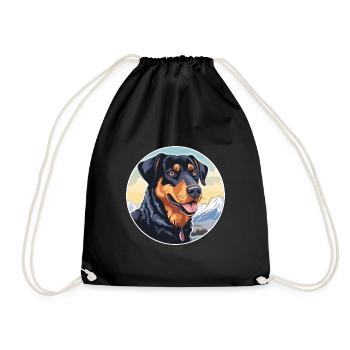 Beauceron Dog Breed Cartoon Kawaii Watercolor - Drawstring Bag - black - Front