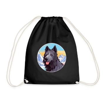 Belgian Sheepdog Dog Breed Cartoon Kawaii Watercol - Drawstring Bag - black - Front