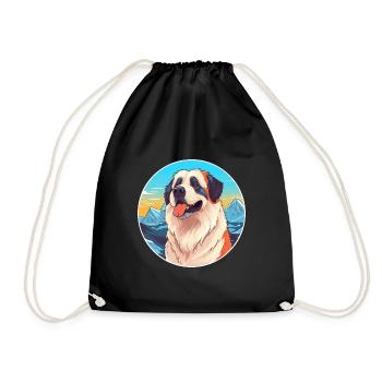 Caucasian Ovcharka Dog Breed Cartoon Kawaii Waterc - Drawstring Bag - black - Front