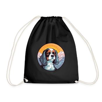 Cavalier Dog Breed Cartoon Kawaii Watercolor - Drawstring Bag - black - Front