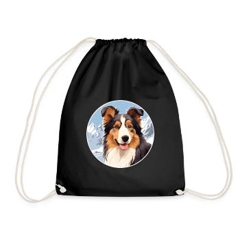 Collie chien race dessin animé Kawaii aquarelle - Sac de sport léger - noir - Devant