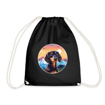 Dackel Hund Rasse Cartoon Kawaii Aquarell - Turnbeutel - Schwarz - Vorne