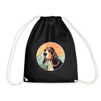 Estonian Hound Dog Breed Cartoon Kawaii Watercolor - Drawstring Bag - black - Front