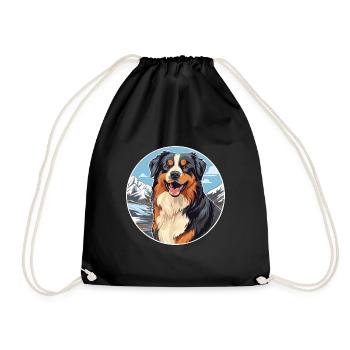English Shepherd Dog Breed Cartoon Kawaii Watercol - Drawstring Bag - black - Front