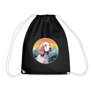 English Setter Dog Breed Cartoon Kawaii Watercolor - Drawstring Bag - black - Front